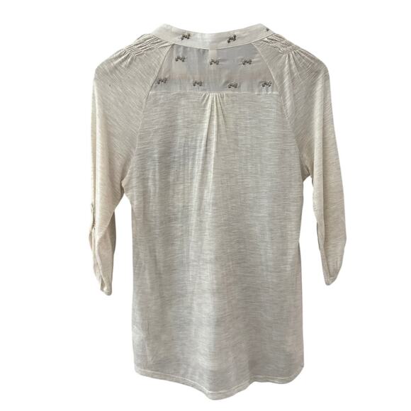 Anthropologie Tiny Button Up Embroidered Shirt White Size Medium Petite - Picture 3 of 11